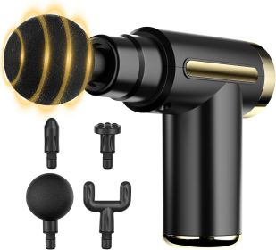 Mini Handheld Massage Gun, Deep Tissue with 6 Speeds, Cordless Muscle Massager with 4 Heads,Type-C Charging, Travel Size, Best Gifts (Color: Black)