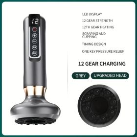 Professional Body Scraping Kit - Electric Cupping Massager with 12 Adjustable Levels for Muscle Recovery (Color: Gray)
