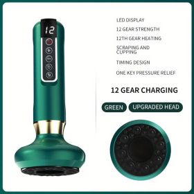 Professional Body Scraping Kit - Electric Cupping Massager with 12 Adjustable Levels for Muscle Recovery (Color: Green)